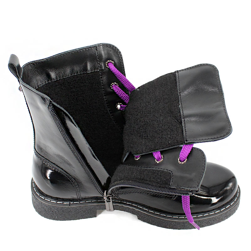 Ботинки байка, артикул 1823, цвет черно-фиолетовый купить в интернет-магазине Shoeslel с доставкой по России