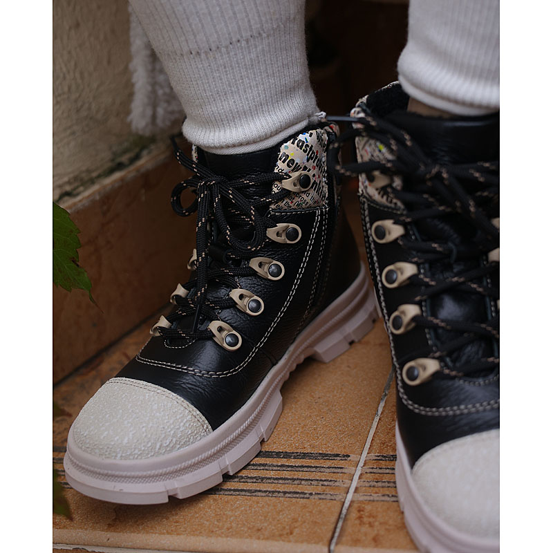 Ботинки, артикул 2053, цвет черно-бежевый купить в интернет-магазине Shoeslel с доставкой по России